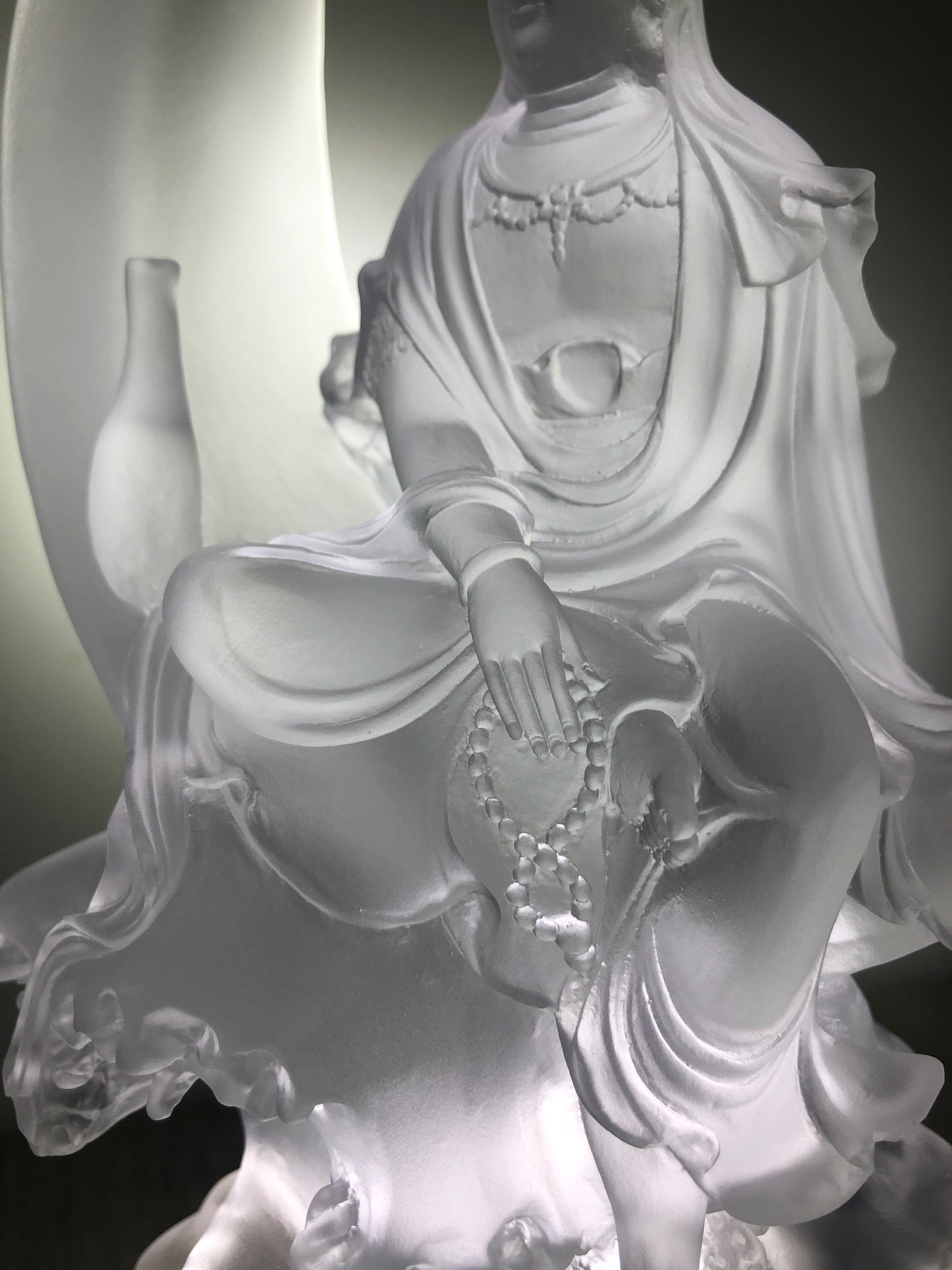 TXF-108 Kuan Yin Sitting On Crescent Moon Altar Figurine 9" Height