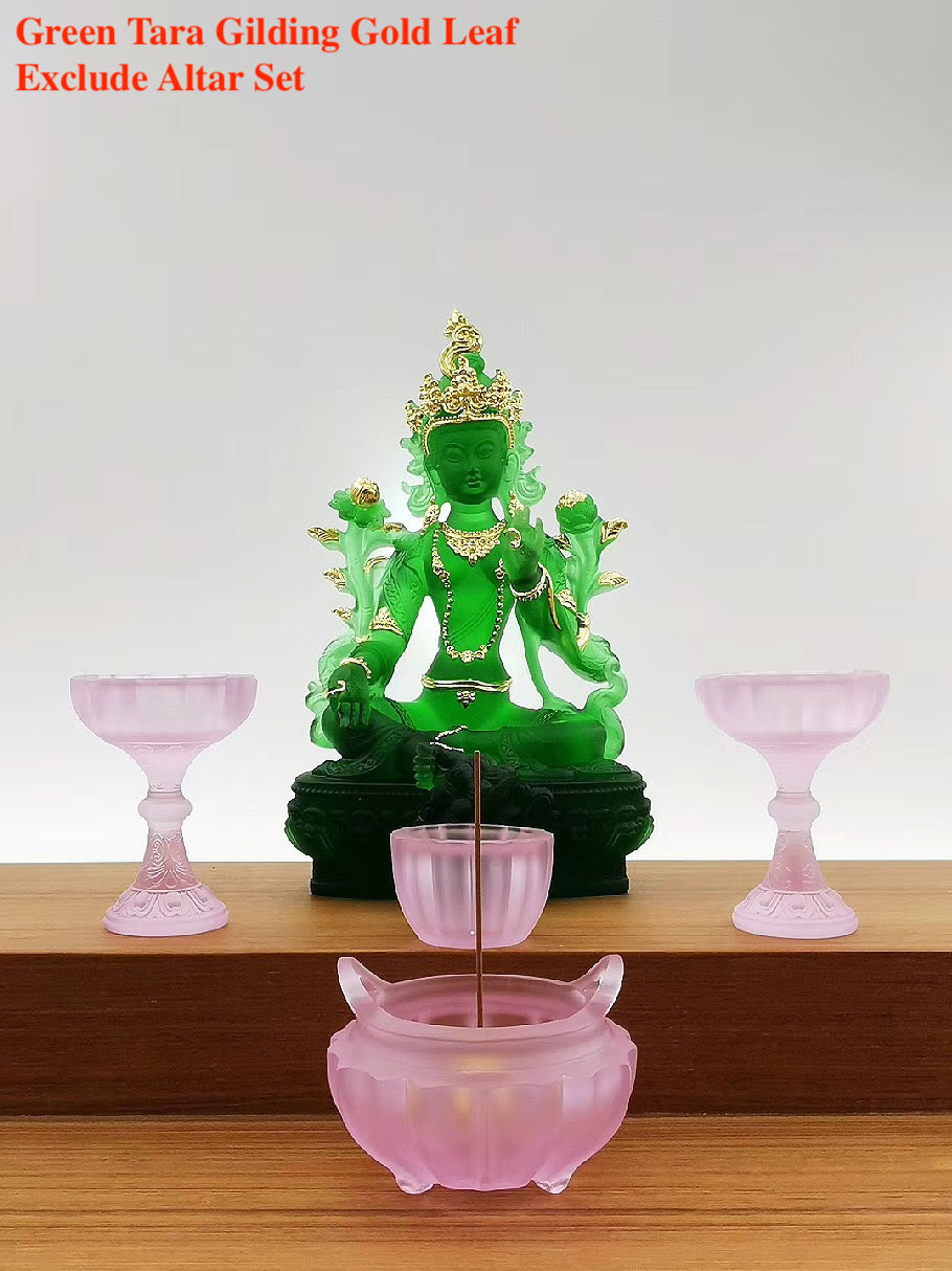 TXF-005 Handmade Sculpture Religious Figurine Liuli Green/White Tara statue