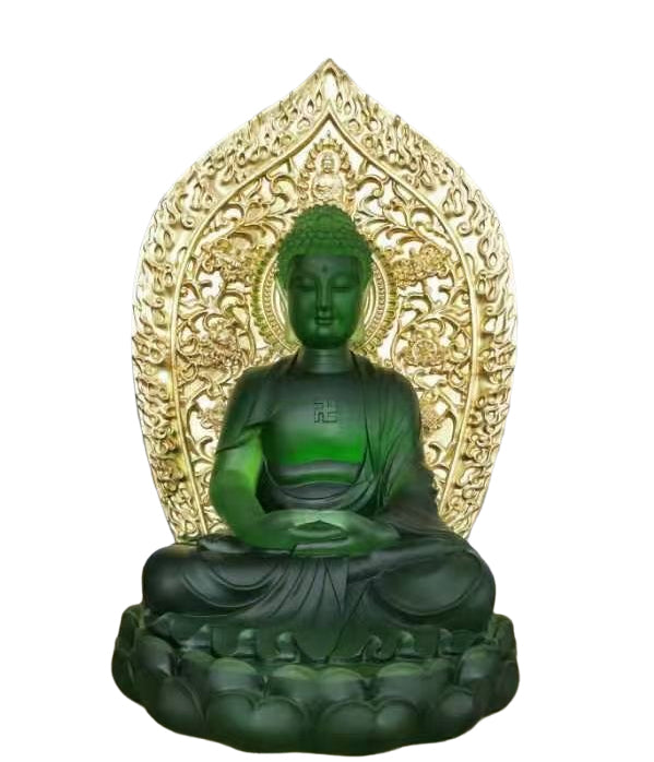 TXF-018 Temple Worship Decoration Traditional Liuli Large Medicine Buddha Statues Gilding Gold Garden Decor