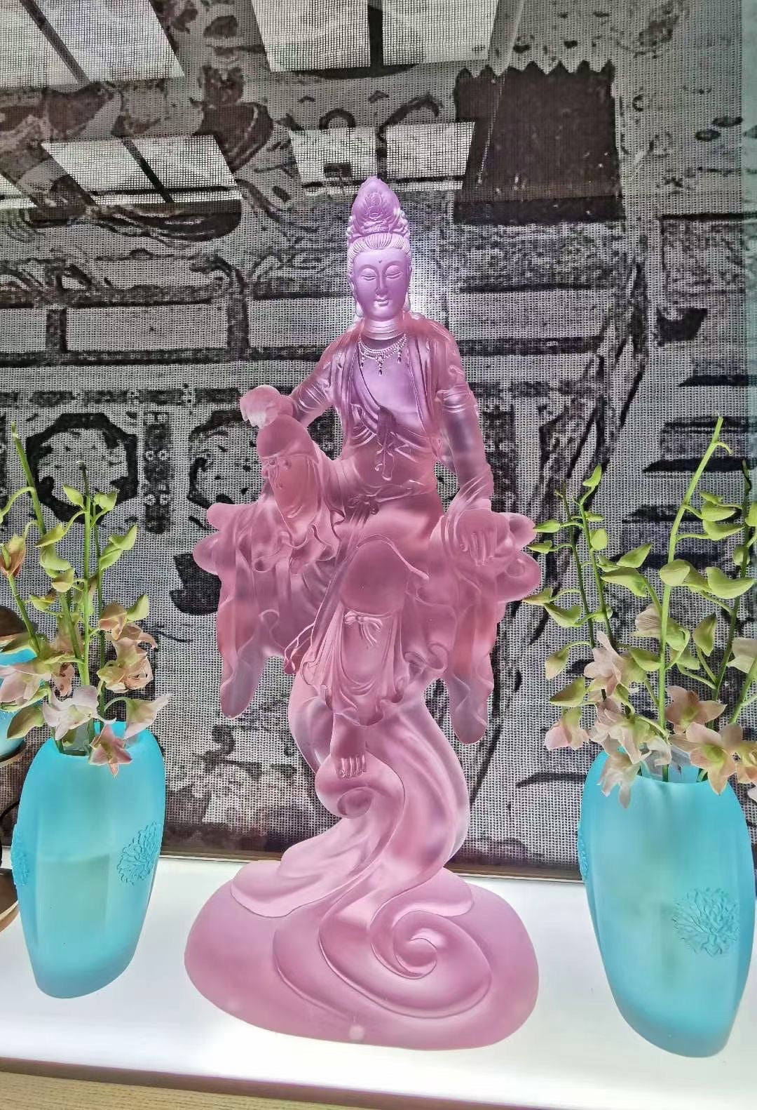 TXF-109 Home Shrine Decoration Ornament Traditional Liuli Customized Fearless avalokitesvara kwan yin guanyin statue