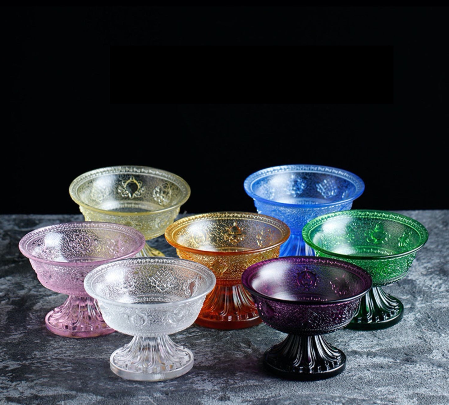 TXJ-241L Traditional Liuli embossed Eight-Auspicious symbol Crystal Glass Large Cup Bowl