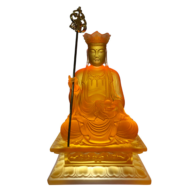 TXF-111-2 Home Shrine Decor Liuli Crystal Glass Sitting Buddha 12cm Ksitigarbha Bodhisattva
