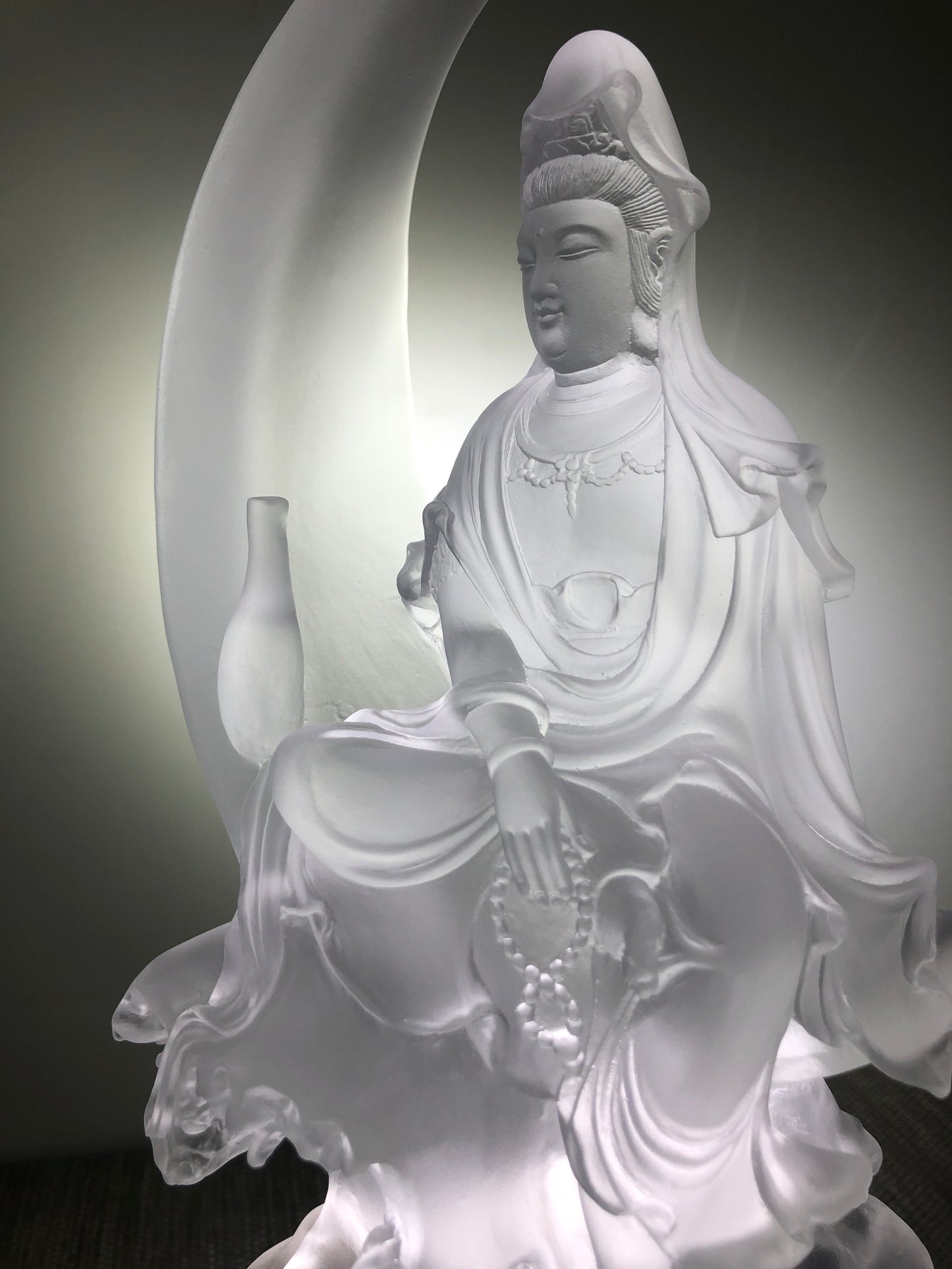 TXF-108 Kuan Yin Sitting On Crescent Moon Altar Figurine 9" Height