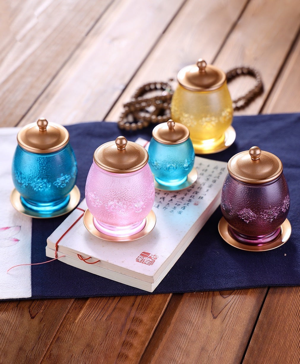 TXJ-251  Eight-auspicious Liuli Cup with lid & Saucer