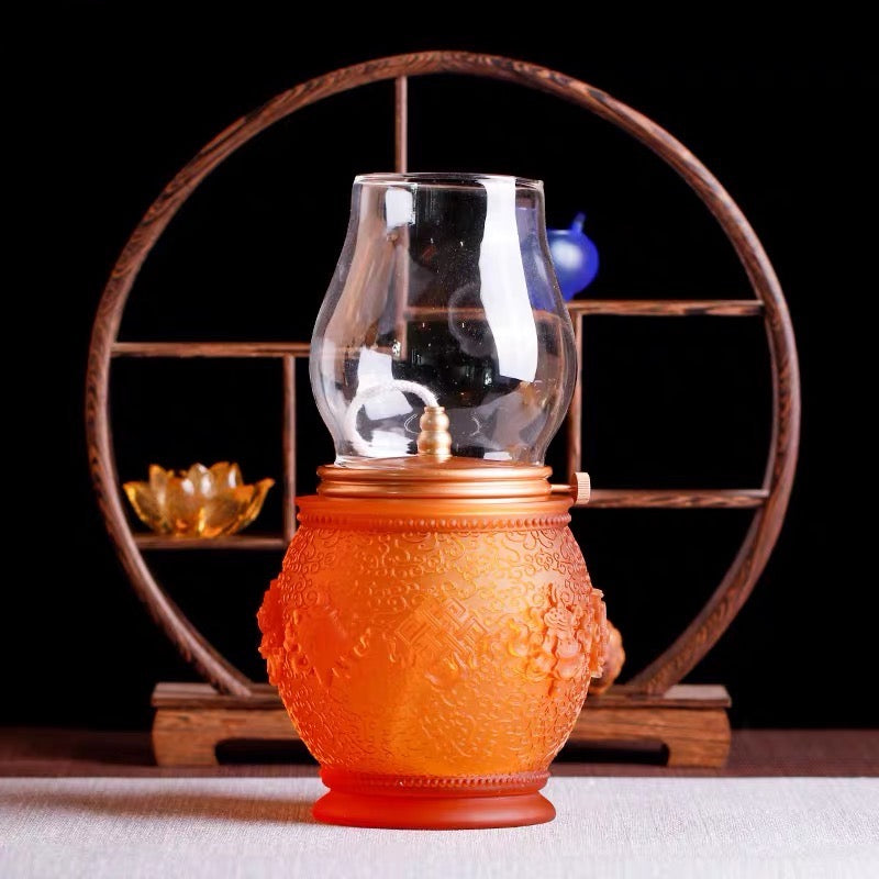 TXJ-221 Antique Home Decoration Relief Liuli Oil Lamp