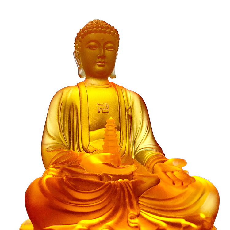 TXF-001   Home Temple Decoration Ornament  Liuli Sambo Buddha Statue