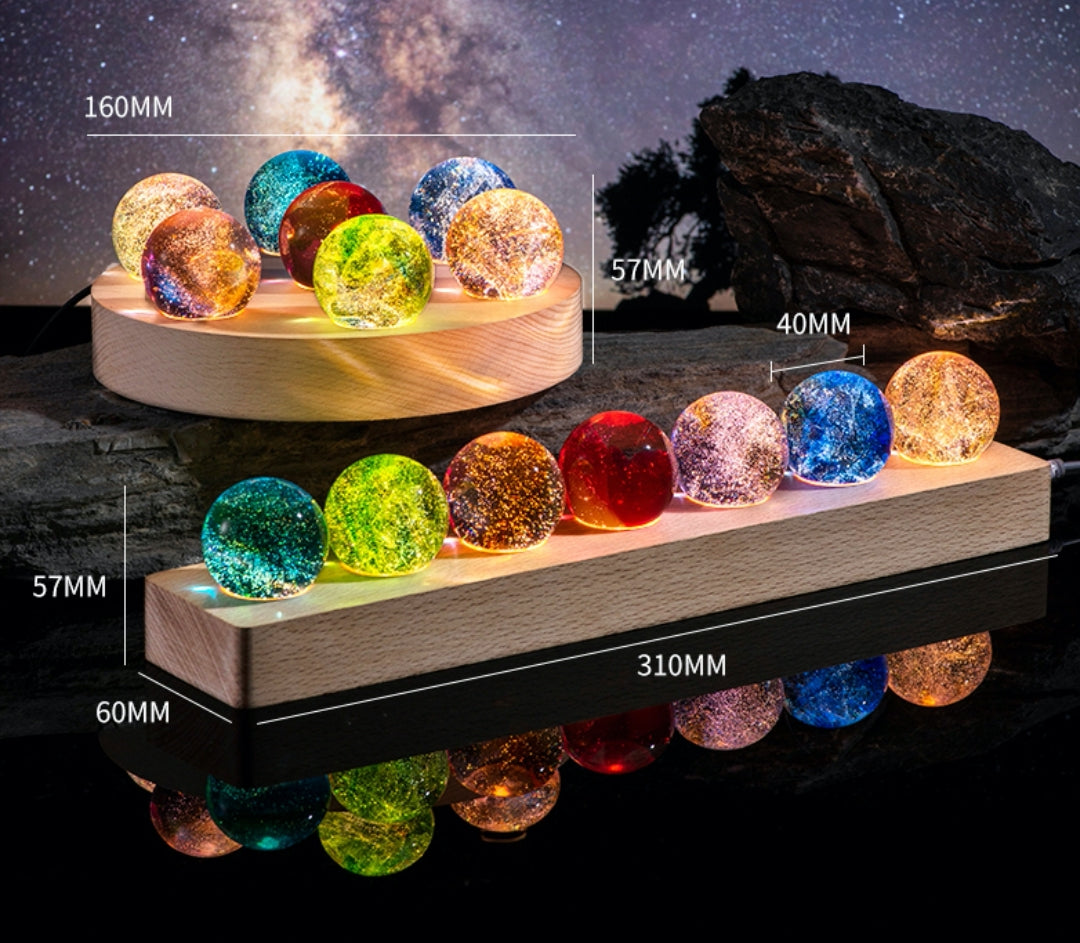 TY-935 A 7-piece set 40mm liuli ball with LED Wooden Base
