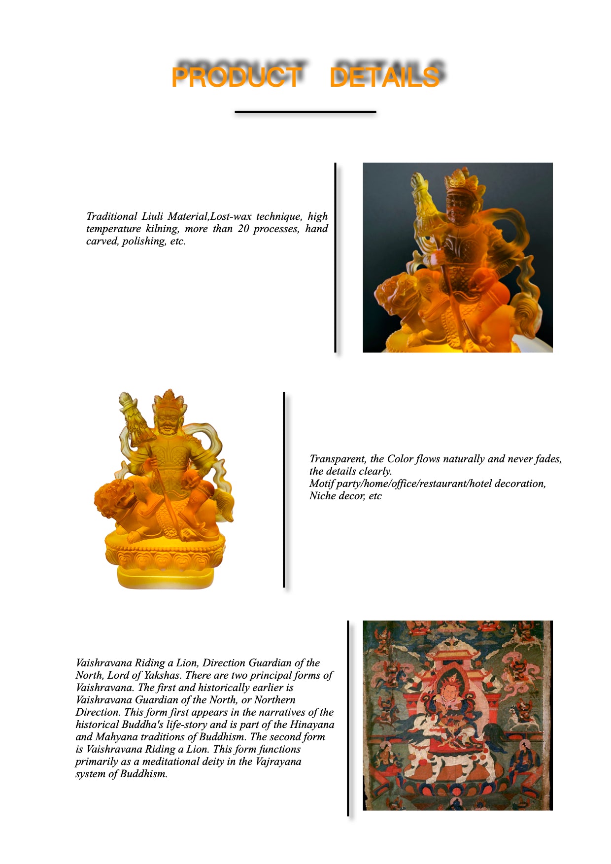 TXF-020 Liuli crystal Vaishravana Buddha God of Wealth Fortune Fengshui Decoration