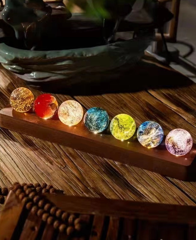 TY-935 A 7-piece set 40mm liuli ball with LED Wooden Base