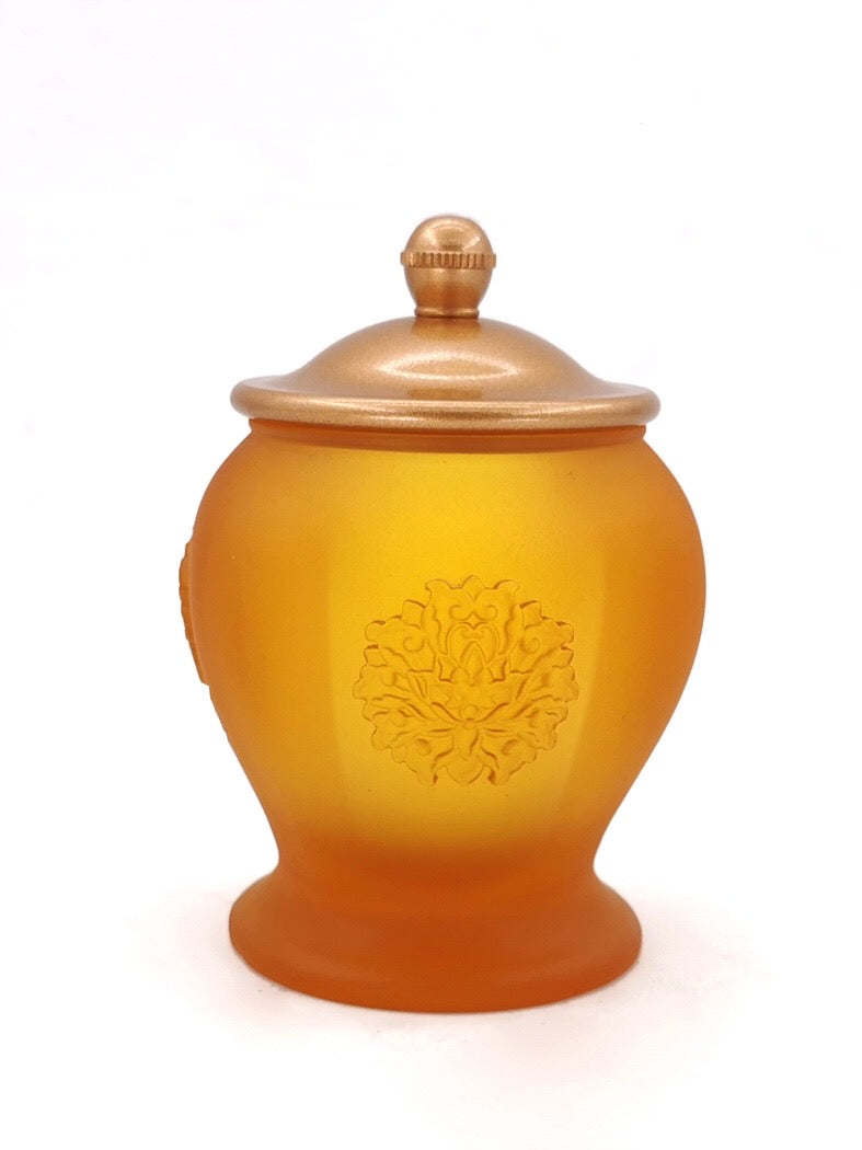 TXJ-291 Traditional Liuli Glass cup with Lid & Saucer Rosette design