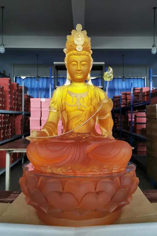 TXF-117 Traditional Liuli Three Buddhas of Eastern Sitting Shape Bhaisajyaguru sun and moon Bodhisattva