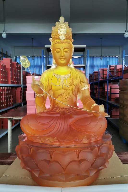 TXF-117 Traditional Liuli Three Buddhas of Eastern Sitting Shape Bhaisajyaguru sun and moon Bodhisattva