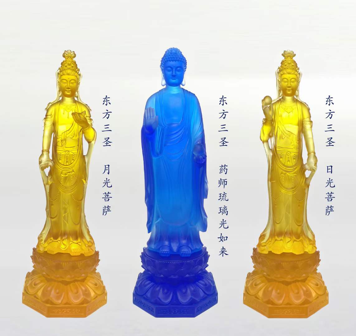TXF-117S Traditional Liuli Three Buddhas of Eastern Crystal Glass Large Buddha Statues
