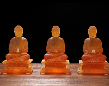 TXF-001   Home Temple Decoration Ornament  Liuli Sambo Buddha Statue