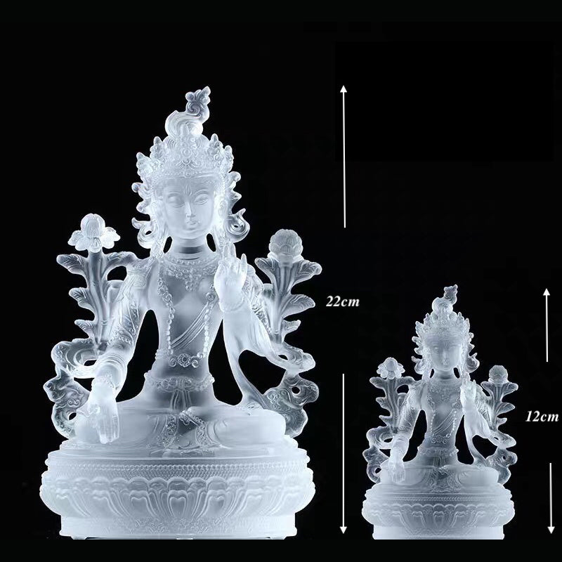 TXF-005 Handmade Sculpture Religious Figurine Liuli Green/White Tara statue