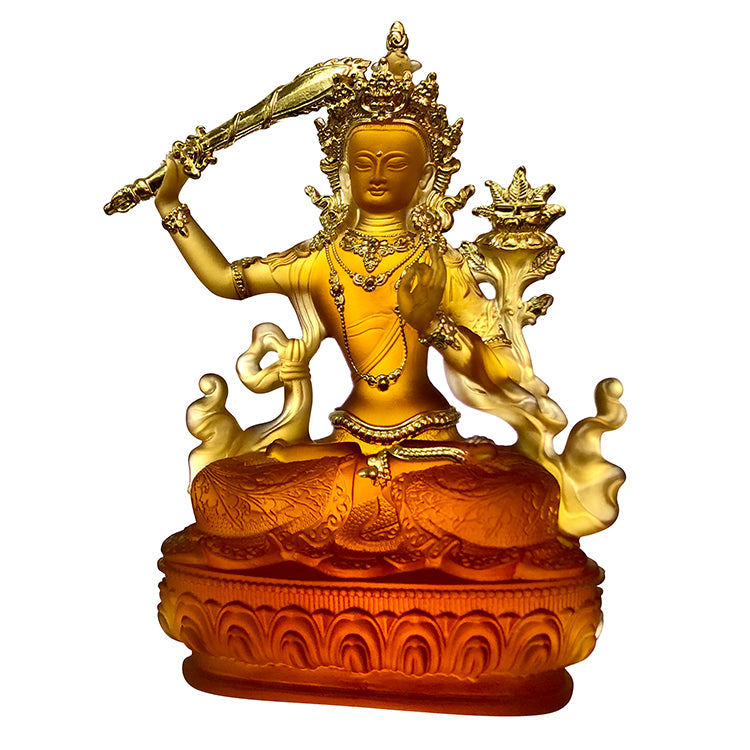 TXF-010 Tibetan Buddhism Traditional Liuli Gilded Manjushri Buddha Statues