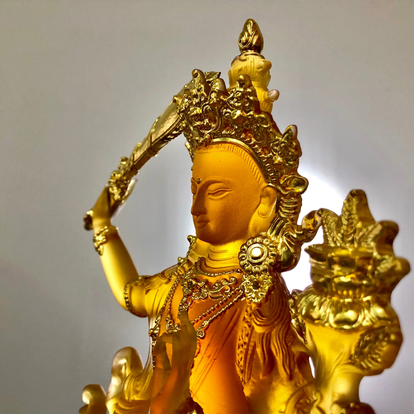 TXF-010 Tibetan Buddhism Traditional Liuli Gilded Manjushri Buddha Statues