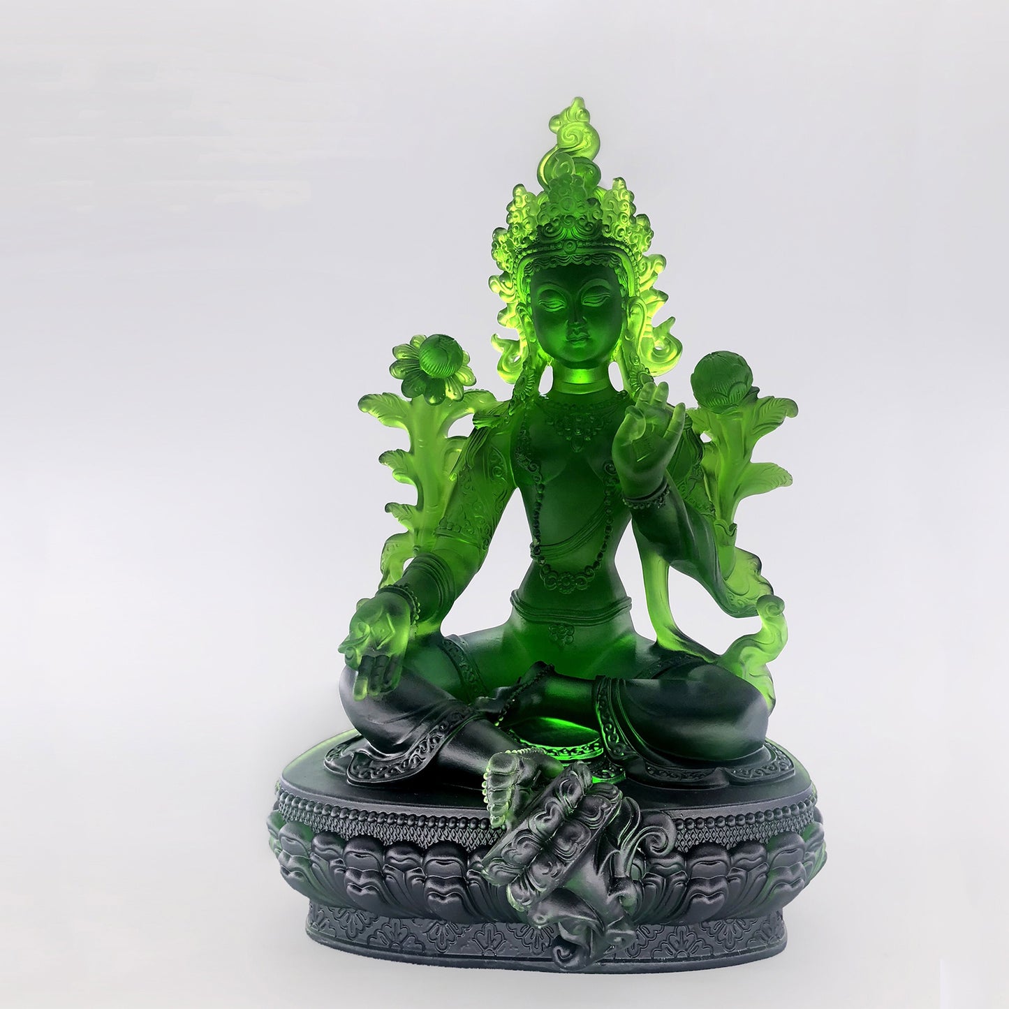 TXF-005 Handmade Sculpture Religious Figurine Liuli Green/White Tara statue