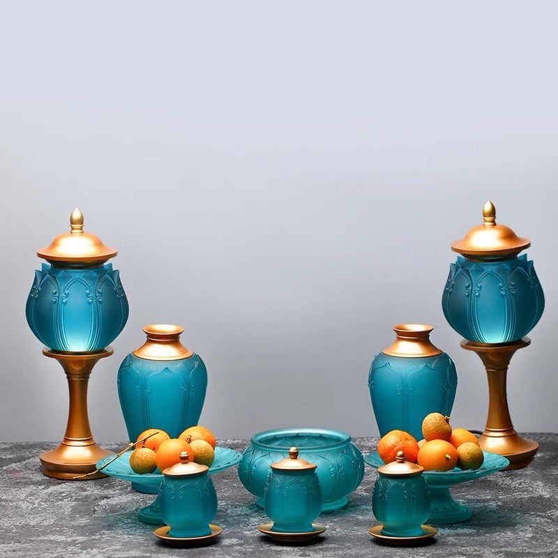 TXJ-200 Auspicious-flower Altar Set Liuli Crystal with Brass parts A 10-piece set