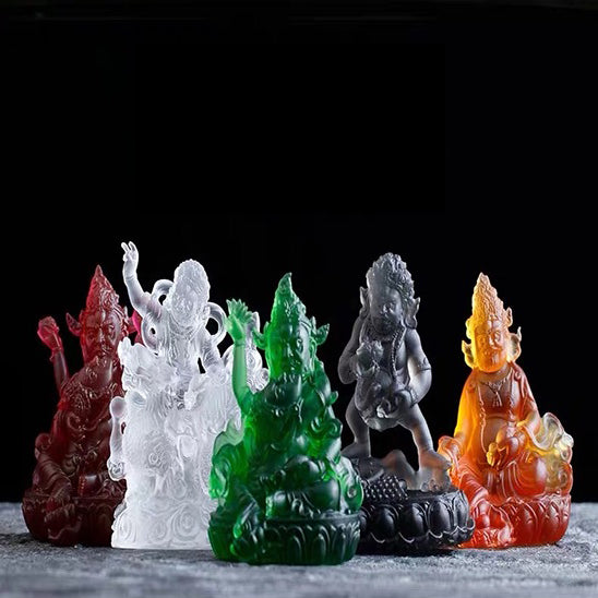 TXF-011 Traditional Liuli Tibetan Buddhism God Of Wealth and Fortune the Five Jambhalas/Offering Water Five Jambhalas