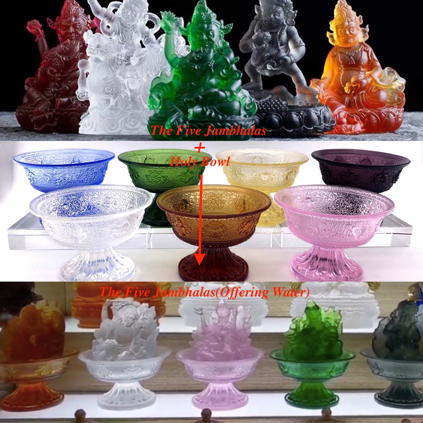 TXF-011 Traditional Liuli Tibetan Buddhism God Of Wealth and Fortune the Five Jambhalas/Offering Water Five Jambhalas
