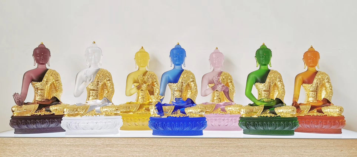 TXF-016 Traditional Liuli Seven Medicine Buddhas Statue Gilding From Gold leaf