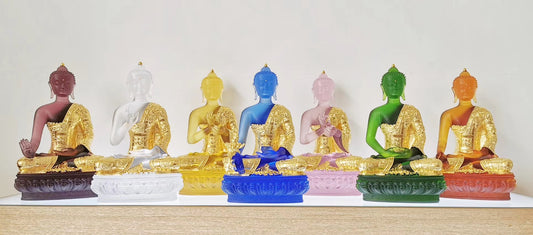 TXF-016 Traditional Liuli Seven Medicine Buddhas Statue Gilding From Gold leaf