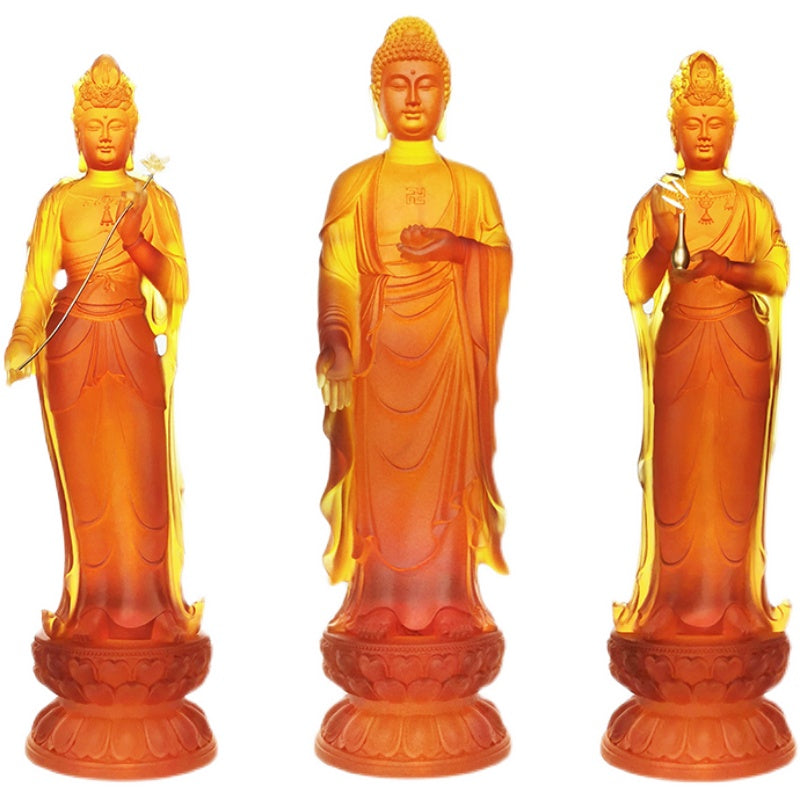 TXF-115 Pure Land Buddhism A 3-piece set Western Three Saints(Amitabha+Kwan Yin+Mahasthamaprapta) Buddha Statue