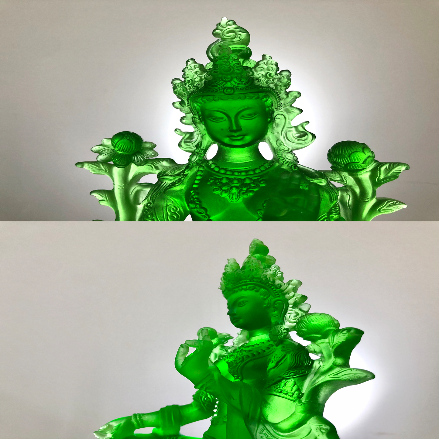 TXF-005 Handmade Sculpture Religious Figurine Liuli Green/White Tara statue