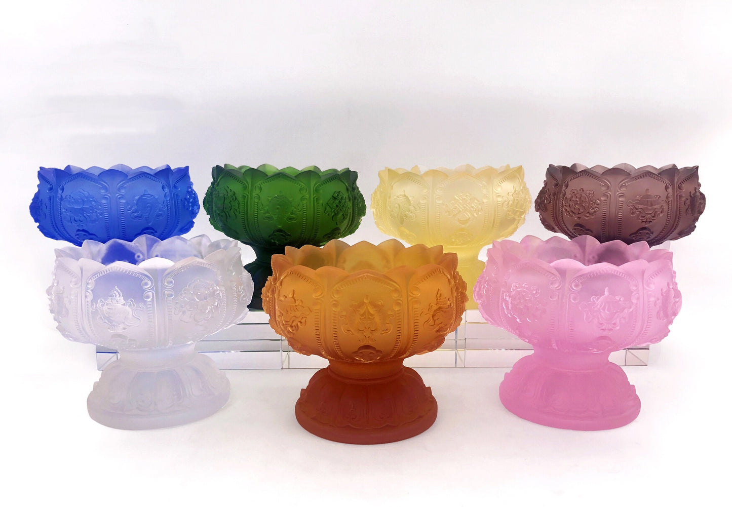 TXJ-231 Multipurpose home decoration eight-auspicious symbol traditional liuli holy cup / candle holder