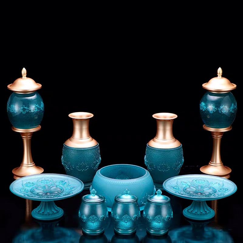 TXJ-300 Multi-purpose Decoration A Ten-piece set Eight-Auspicious Liuli Crystal Sacrifice Supplies Home Temple Buddha Ornaments
