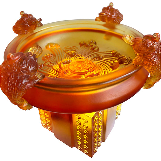 TXJ-901 Fengshui Treasure Bowl traditional liuli Amass Fortunes  Lucky Ornament Gold Ingot