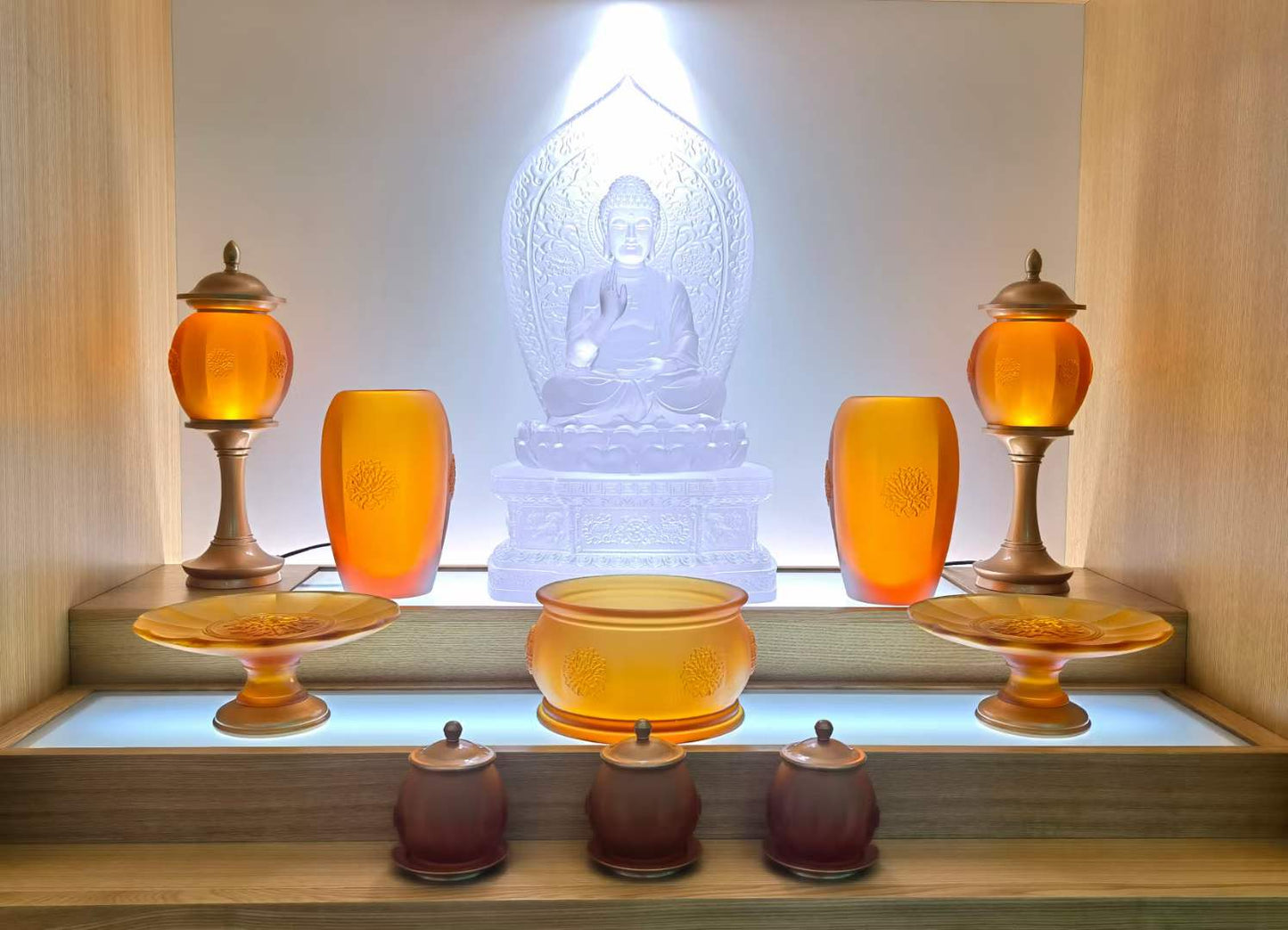 TXJ-600 A 10-piece Traditional Liuli Crystal Rosette Buddhist Altar set