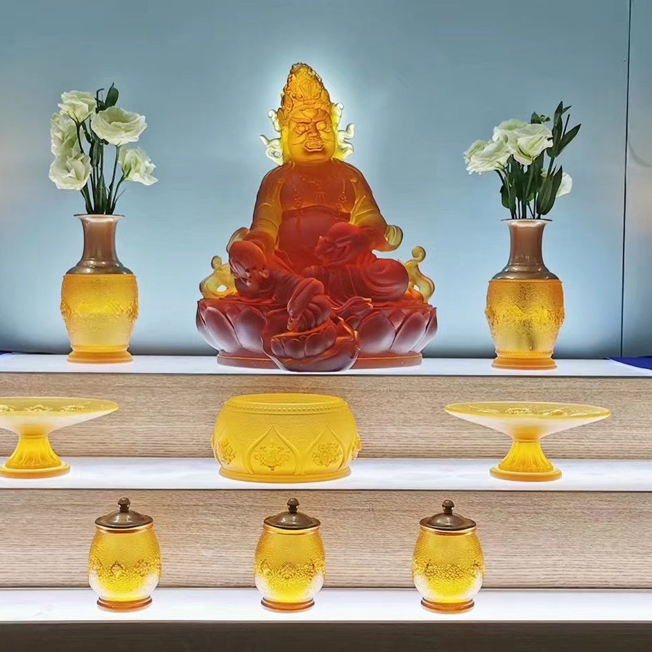 TXF-008 Home Decoration Fengshui Ornament Traditional Liuli Yellow Jambhala Statue