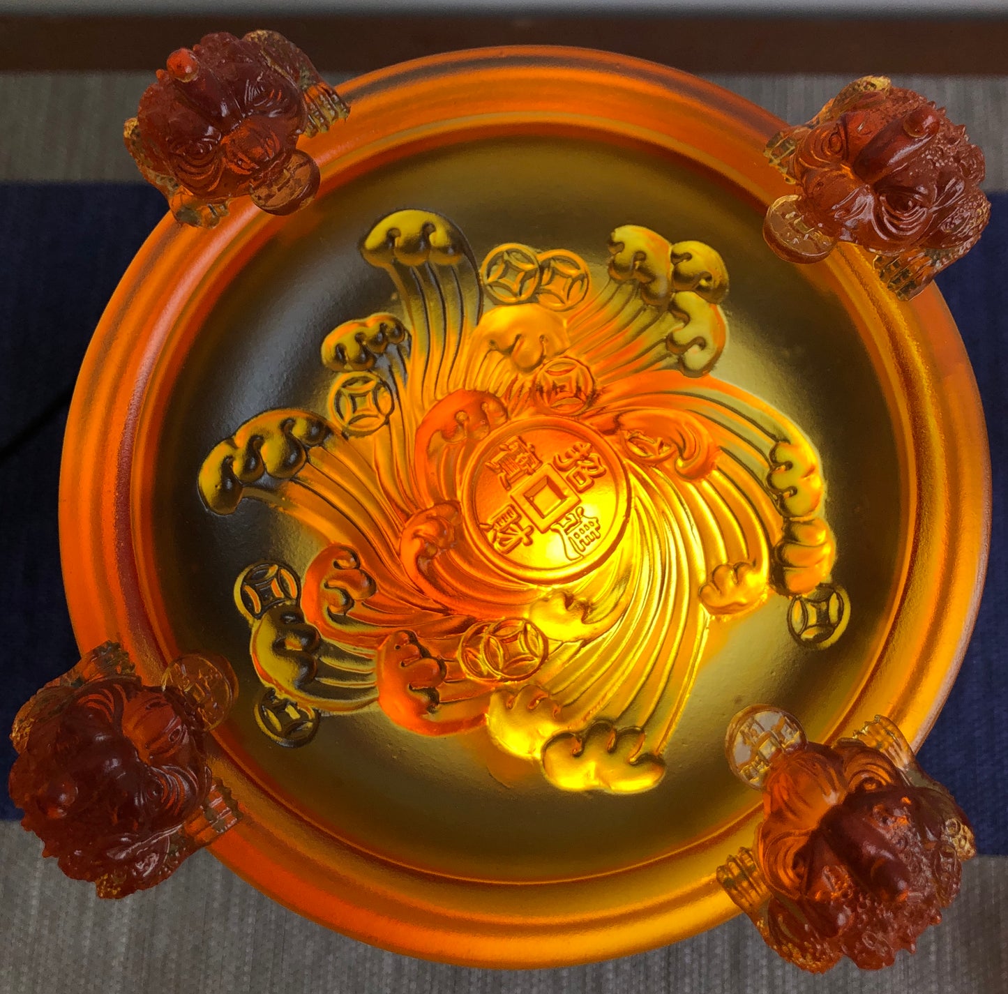TXJ-901 Fengshui Treasure Bowl traditional liuli Amass Fortunes  Lucky Ornament Gold Ingot