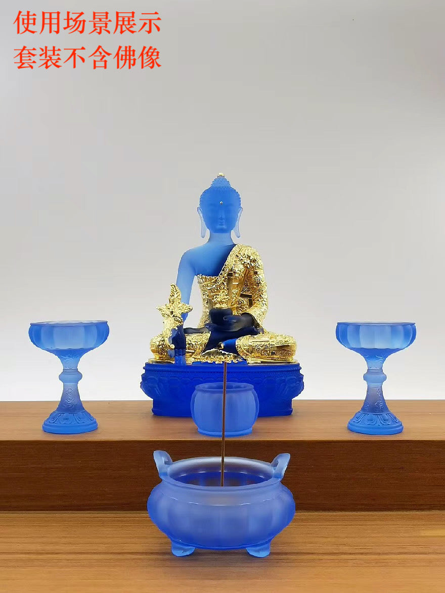 TXJ-371 A 6-piece Lotus Worship Supplies Set Home Decoration Gift box Liuli Censer+Candle Holder+Cup