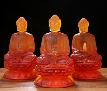 TXF-001   Home Temple Decoration Ornament  Liuli Sambo Buddha Statue