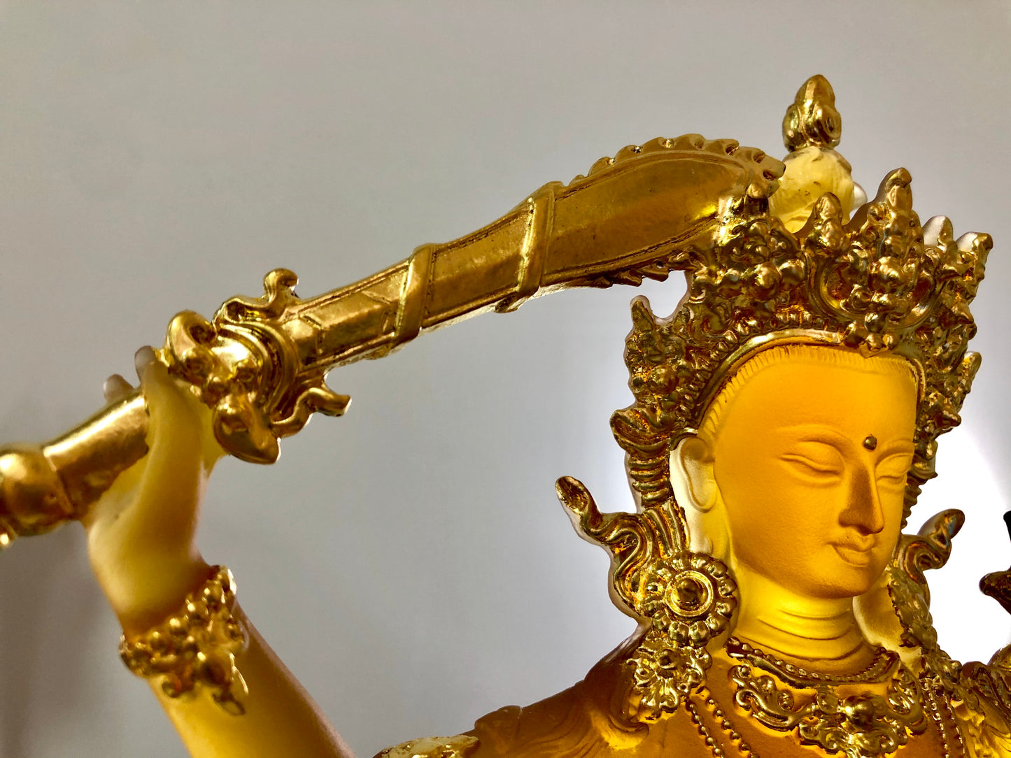 TXF-010 Tibetan Buddhism Traditional Liuli Gilded Manjushri Buddha Statues