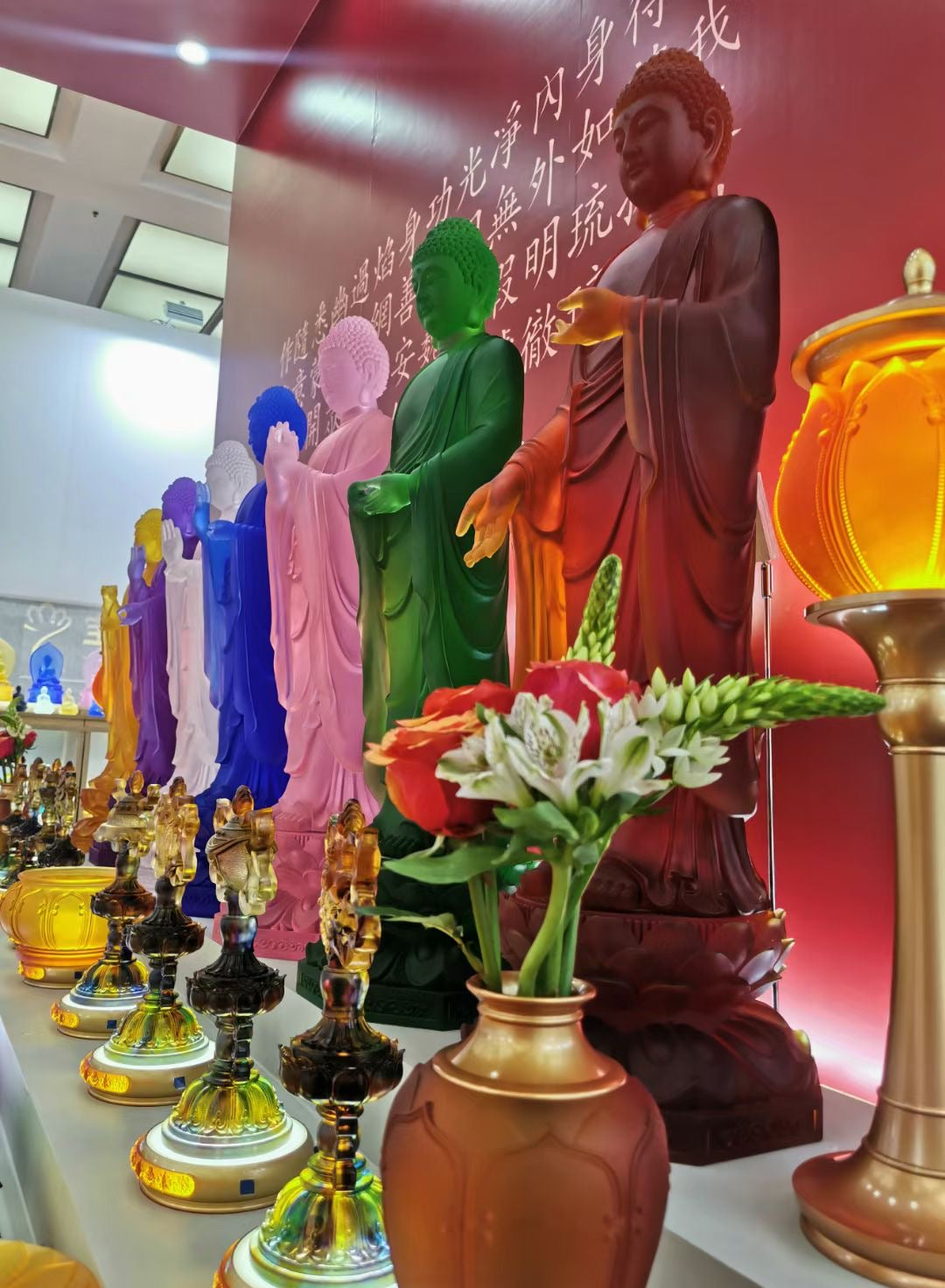TXF-019 Liuli Large Antique Lord Medicine Buddha Standing Form Statue decorations for buddhist temple