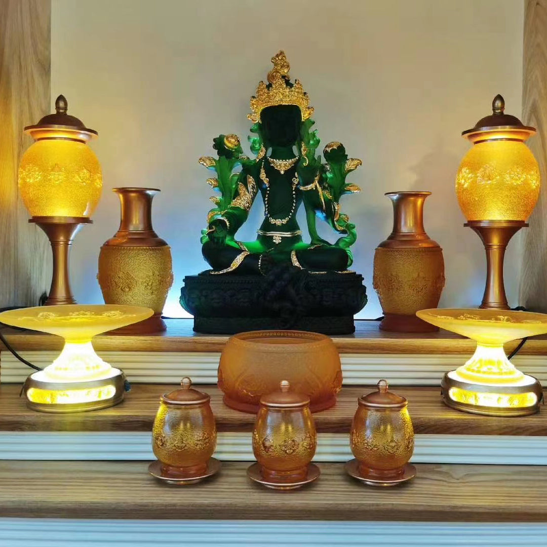 TXF-005 Handmade Sculpture Religious Figurine Liuli Green/White Tara statue