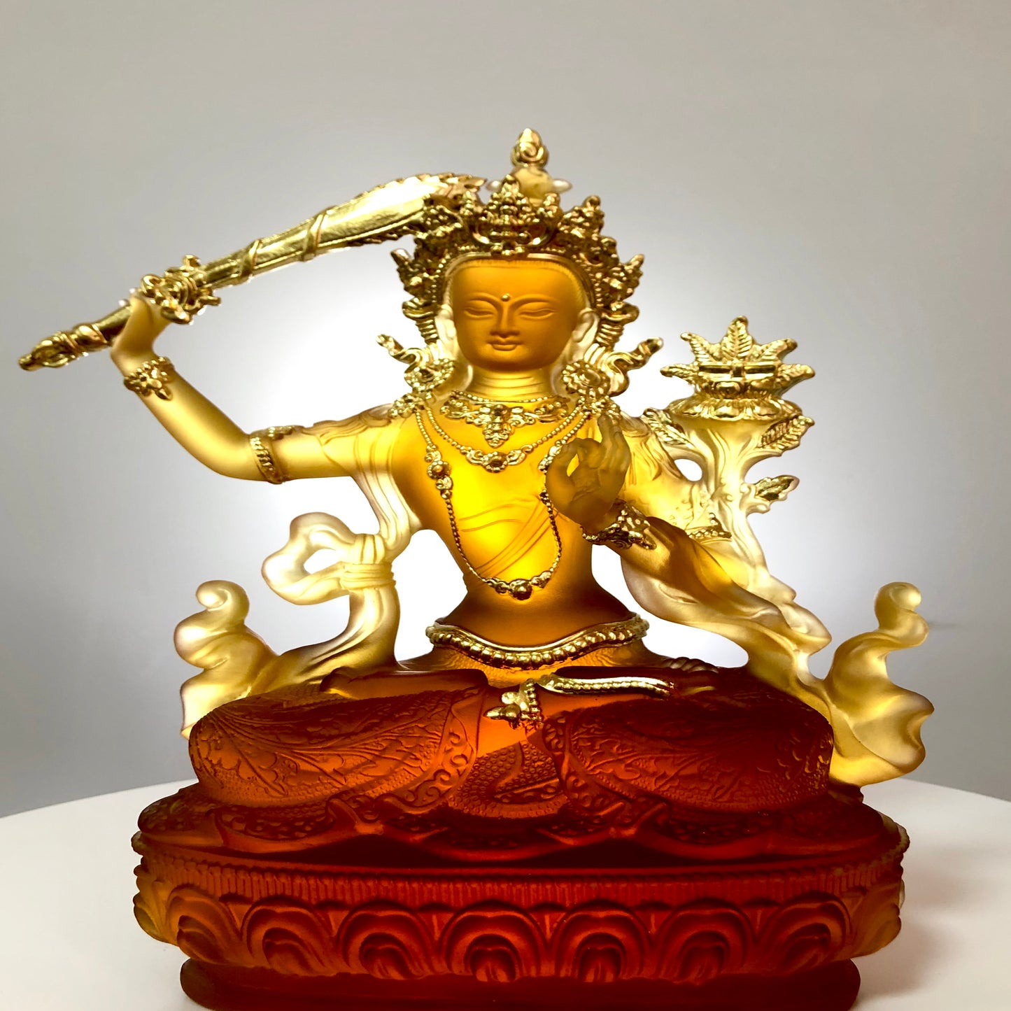 TXF-010 Tibetan Buddhism Traditional Liuli Gilded Manjushri Buddha Statues