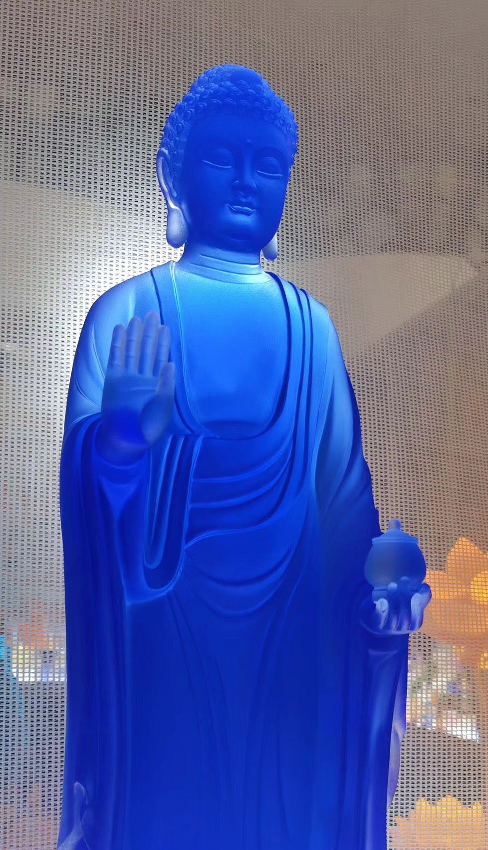 TXF-019 Liuli Large Antique Lord Medicine Buddha Standing Form Statue decorations for buddhist temple