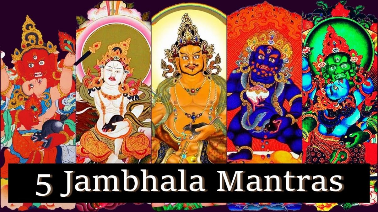TXF-011 Traditional Liuli Tibetan Buddhism God Of Wealth and Fortune the Five Jambhalas/Offering Water Five Jambhalas