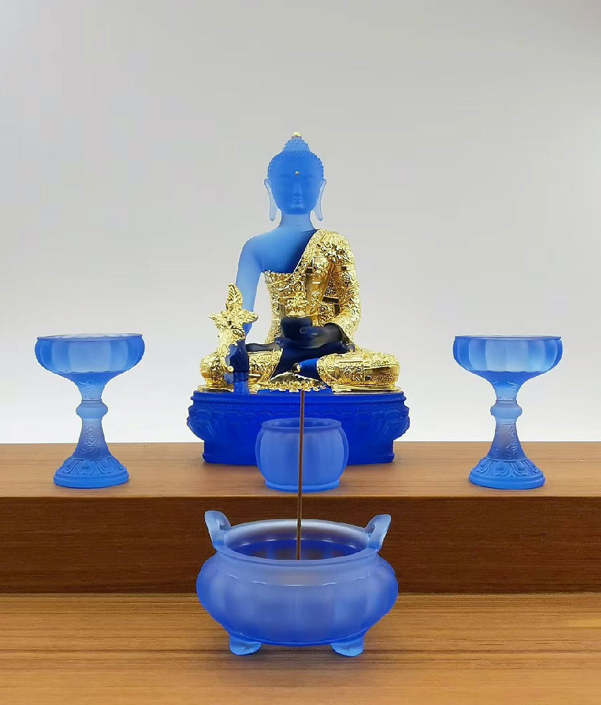 TXF-016 Traditional Liuli Seven Medicine Buddhas Statue Gilding From Gold leaf