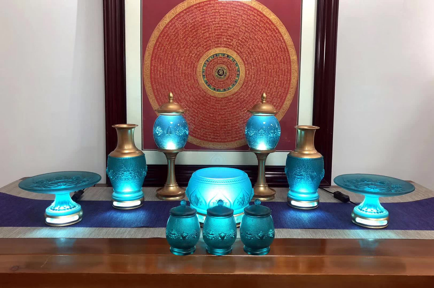 TXJ-300 Multi-purpose Decoration A Ten-piece set Eight-Auspicious Liuli Crystal Sacrifice Supplies Home Temple Buddha Ornaments