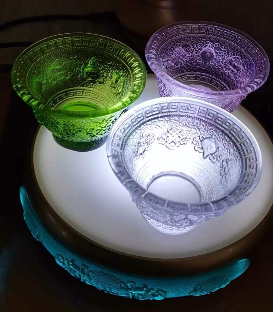 TXJ-241S Traditional Liuli  (Colored Glaze) Crystal Glass Cup embossed Eight-auspicious symbol