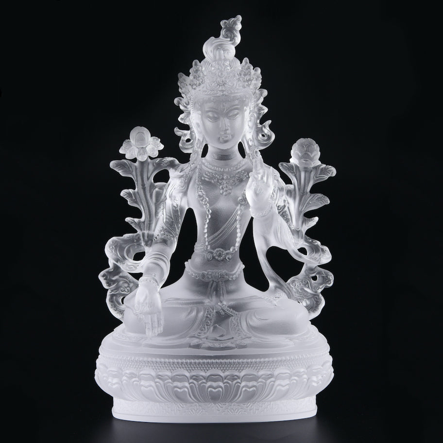 TXF-005 Handmade Sculpture Religious Figurine Liuli Green/White Tara statue