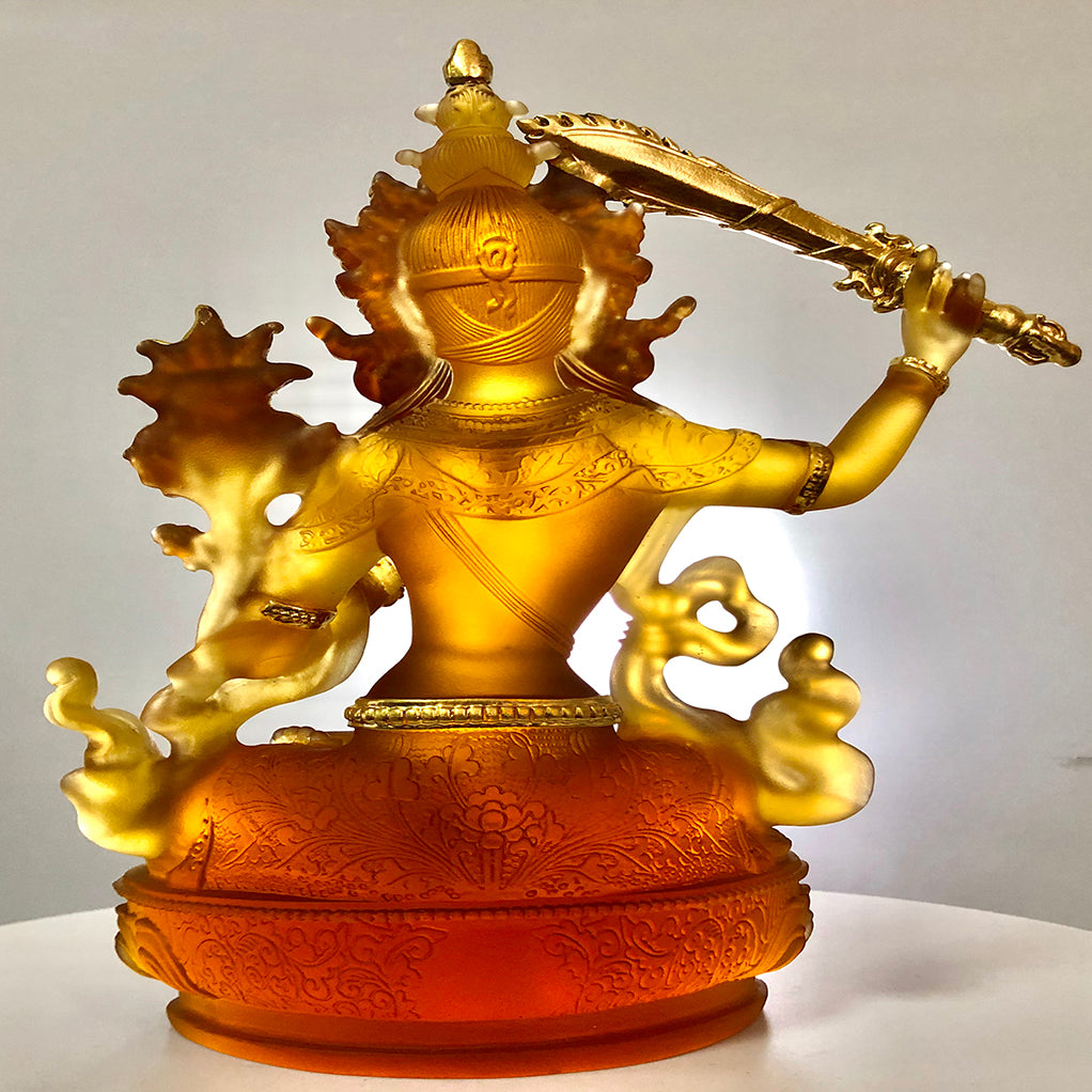 TXF-010 Tibetan Buddhism Traditional Liuli Gilded Manjushri Buddha Statues