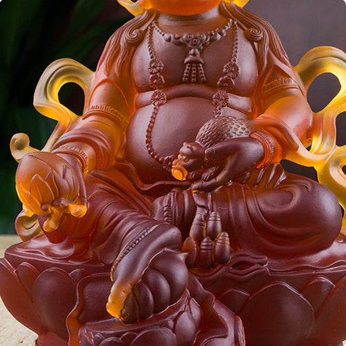 TXF-008 Home Decoration Fengshui Ornament Traditional Liuli Yellow Jambhala Statue