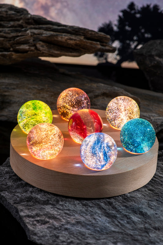 TY-935 A 7-piece set 40mm liuli ball with LED Wooden Base